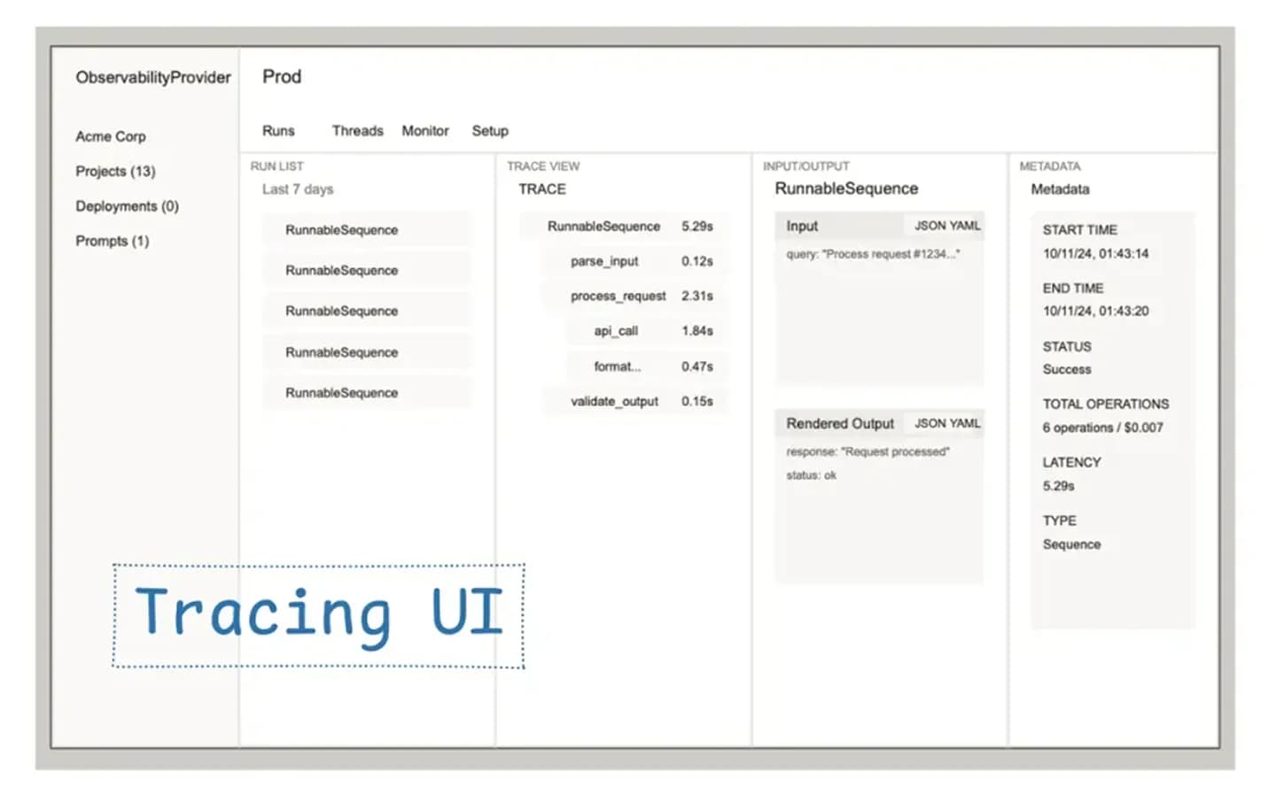 Beispiel für ein Tracing-UI