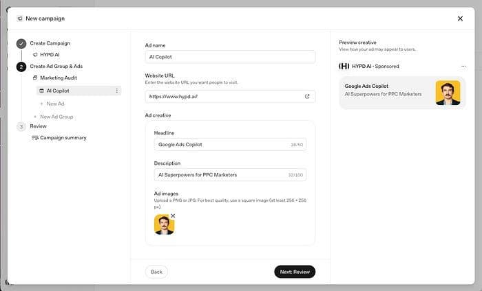OpenAI Ads Manager — Anzeigen-Ansicht